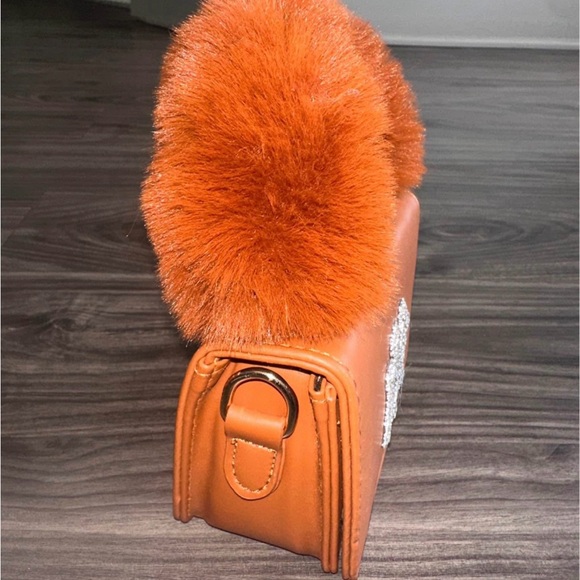 Orange Faux Fur Handle Bag with NY Logo - Picture 4 of 9